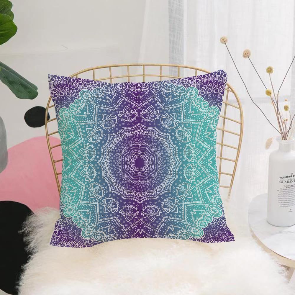 Hyosxw Mandala Art, Soft Purple Complex Pattern And - A4 Cushion Cover,Throw Pillow Case Home Decorative For Living Room Bedroom Sofa Chair 18X18 Inch,Mandala Art, Soft Purple Complex Pattern And Turquoise Circular Design,Pillowcase 45X45cm