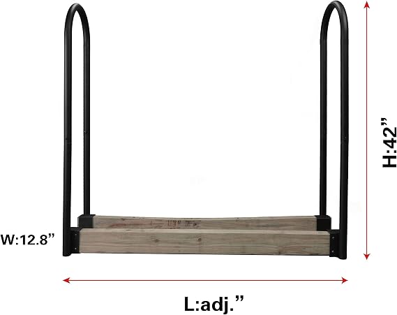 Fire Beauty Firewood Log Rack Adjustable Bracket Kit, Fireplace Wood Storage Holder,Black Powder,Coated Steel, Outdoor and Indoor(Adjustable)