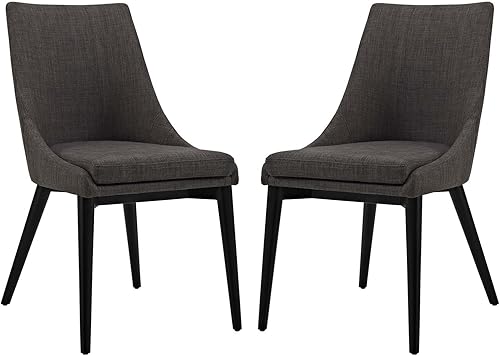 Modway Viscount Mid-Century Moderna Tapizada Tela Dos Sillas de Cocina y Comedor en Marrón Marrón,Granite,Verde