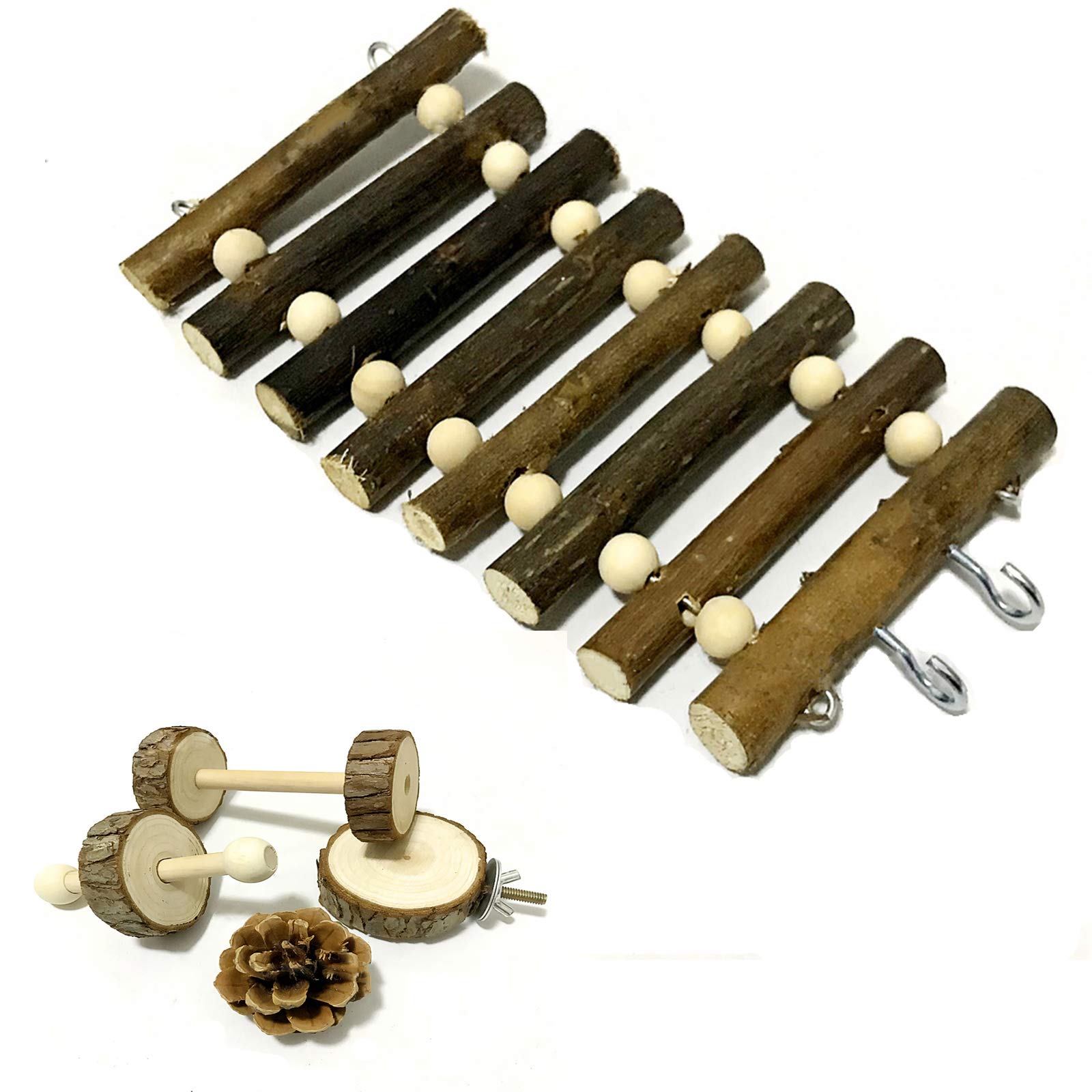 Jouet de Hamster, 8 Pièces Bois Naturel Jouets de Mâcher, Bâtons de Pomme, Pommes de pin, balançoire Suspendue pour Furets, Cobayes, Oiseau, Petit Écureuil, Chinchilla, Souri, Rongeur