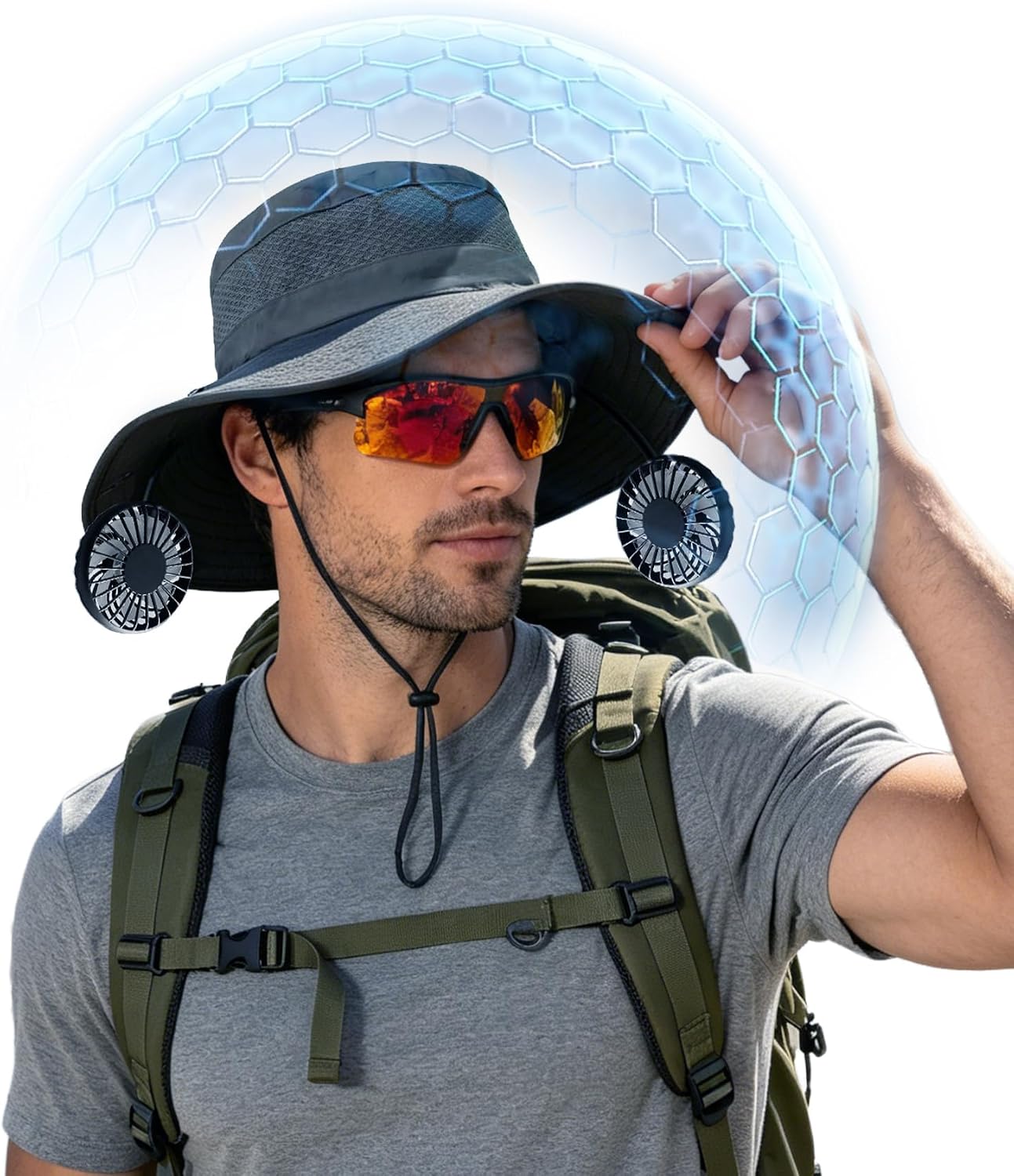 Outdoor Fishing Fan Hat, 2-in-1 Neck Fan with Wide Brim Sun Hat for Men | Rechargeable 3300mAh Detachable Cooling Gear Gift for Dad, No Lights