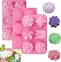 ROTATECOLOR Flower Silicone Soap Molds 3-Pack - Food-Grade Flexible Molds for Easy-Release Soap, Chocolate, Candles & Crafts
