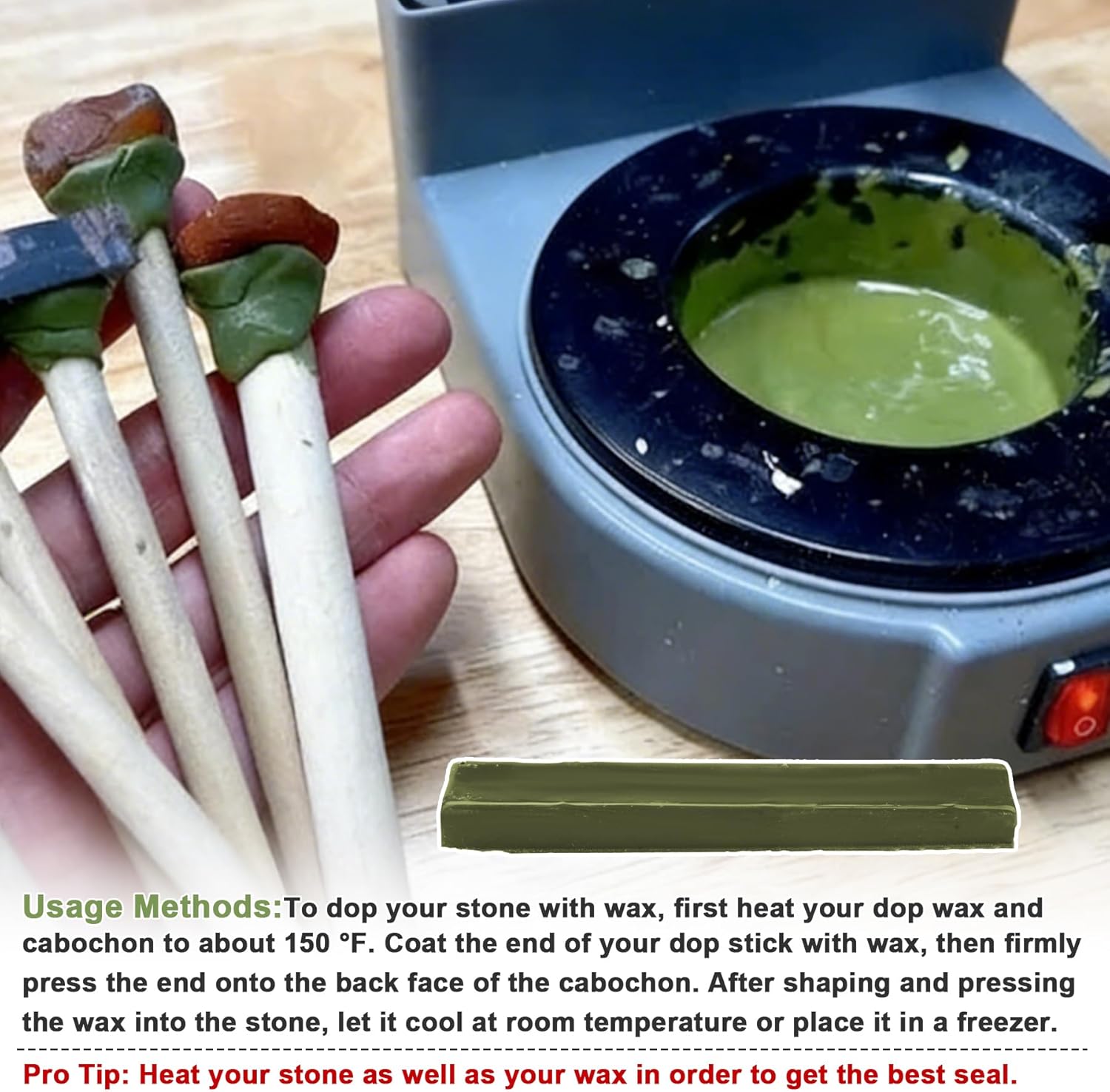 Green DOP Wax for Lapidary Cabochon Forming Cutting and Polishing Dopping Wax Sticks Stone Dopping Wax Lapidary DOP Wax (4 Pieces)