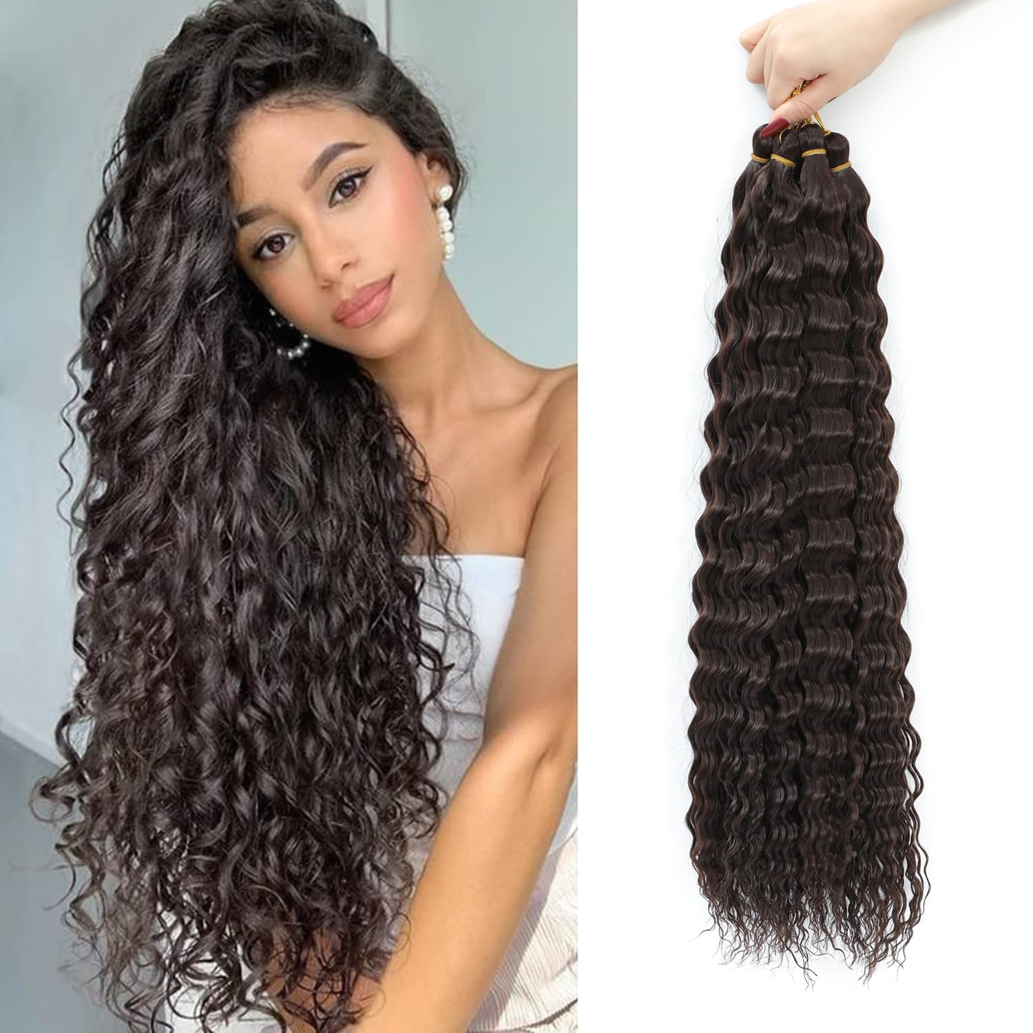 AMLUCKS 6pcs Deep Wave Braiding Hair for Black Women Girls Synthetic Ocean Wave Crochet Hair Extensions for Boho Braids (4#, 22inch-6)