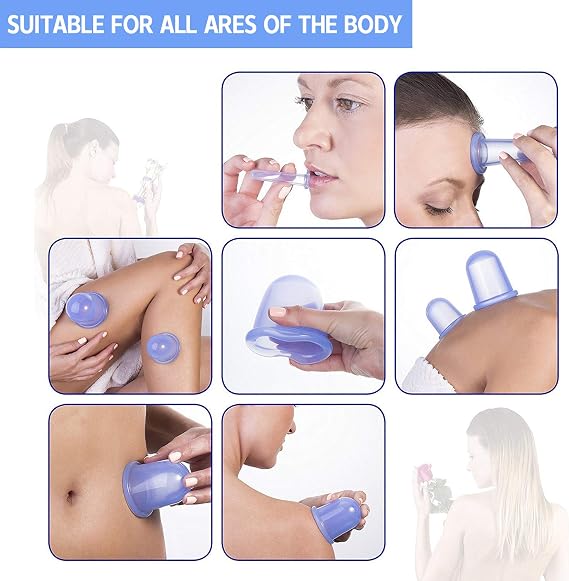 M-22 ONECUPPTOP Cupping Therapy Sets Silicone Anti Cellulite Cup Vacuum Suction Massage Cups Facial Cupping Sets Body and Face (Blue)