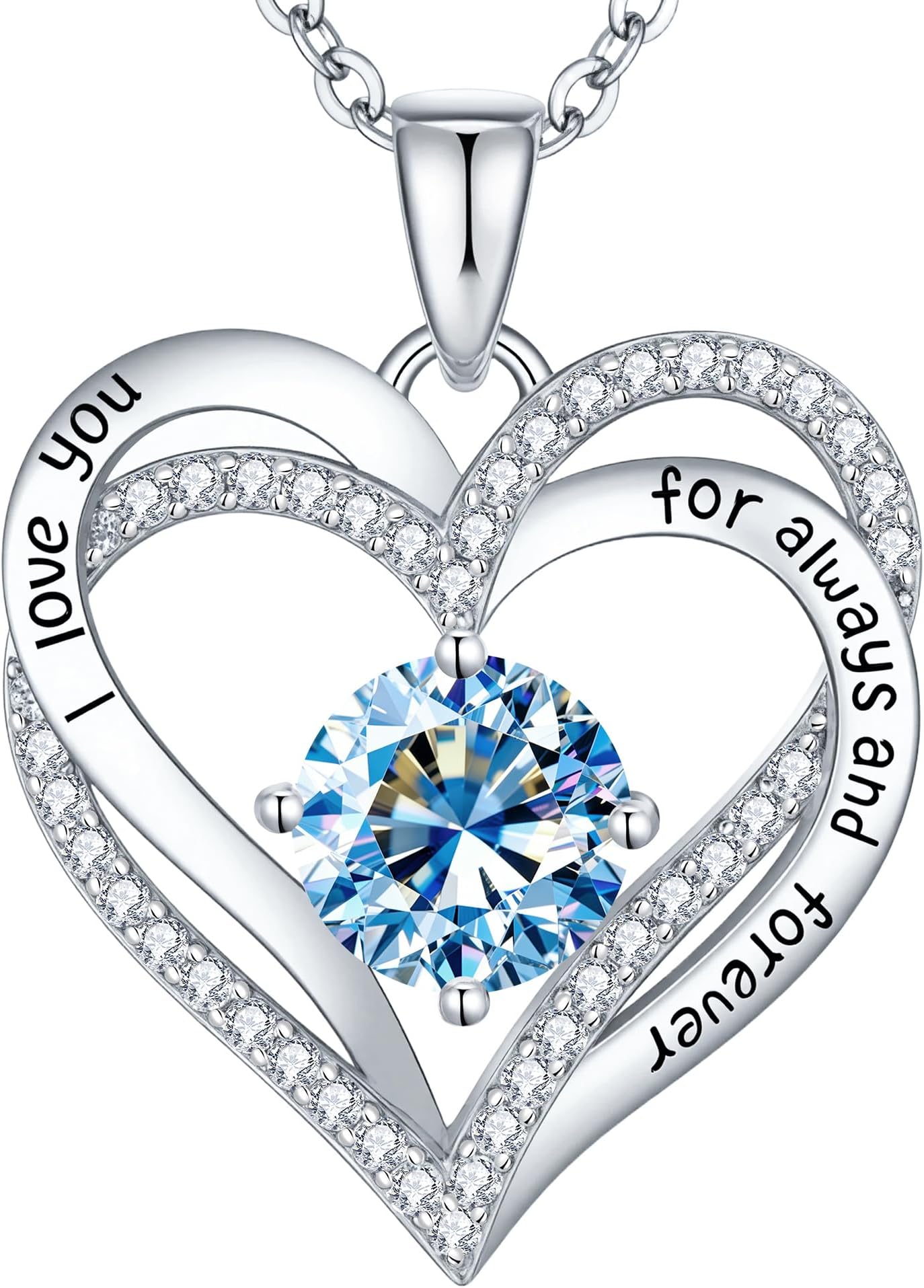 CDE S925 Silver Engraved Forever Love Heart Birthstone Necklaces for Women | 5A CZ,Hypoallergenic,Nickel-Free & Lead-Free Pendant,Anniversary Christmas Wedding Birthday Gift for Women Wife Girlfriend