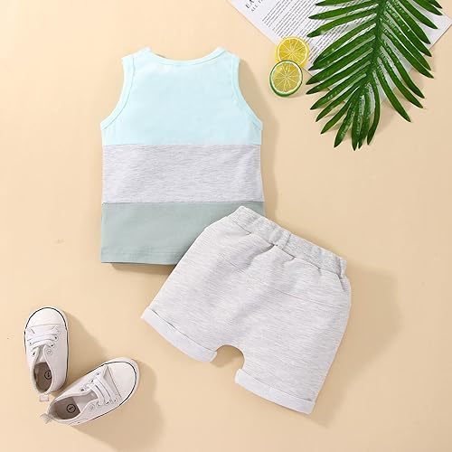 Miniatura 8 de Conjunto de ropa de verano para niños y bebés, sin mangas, camiseta y pantalones cortos con cintura elástica, 2 piezas