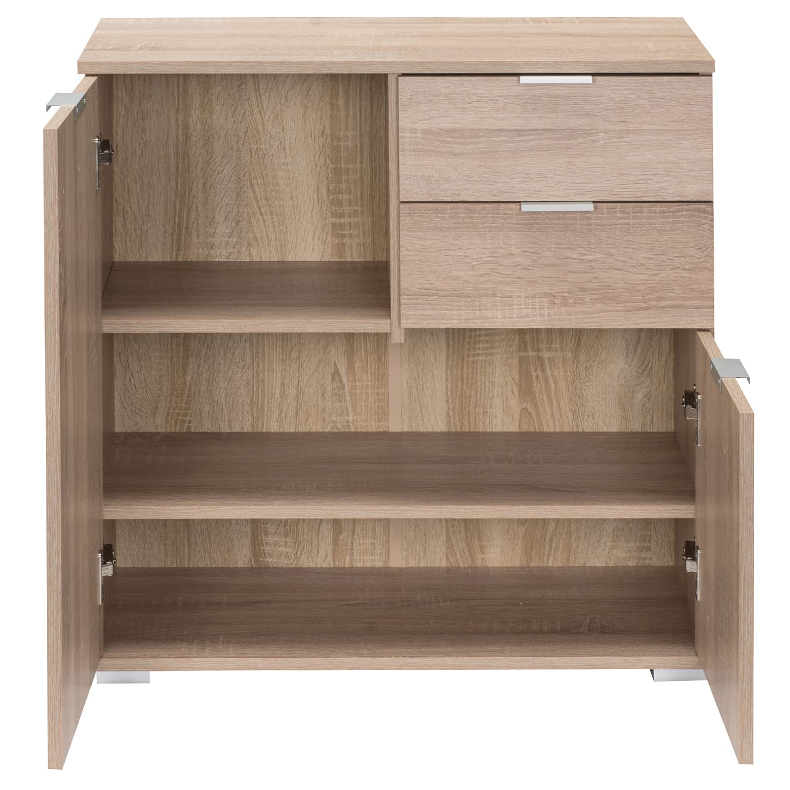 Casaria® Cassettiera Alba 2 Cassetti 2 Ante 71x74x35 cm Mobile Comò Entrata Credenza Effetto Legno Mobiletto Ingresso