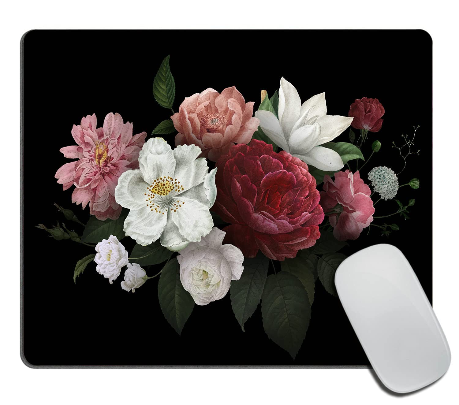 Mouse Pad Peony Bouquet Mousepad Office Decor for Women Men Desk Accessories Black Roses in Bloom Mousepad Non-Slip