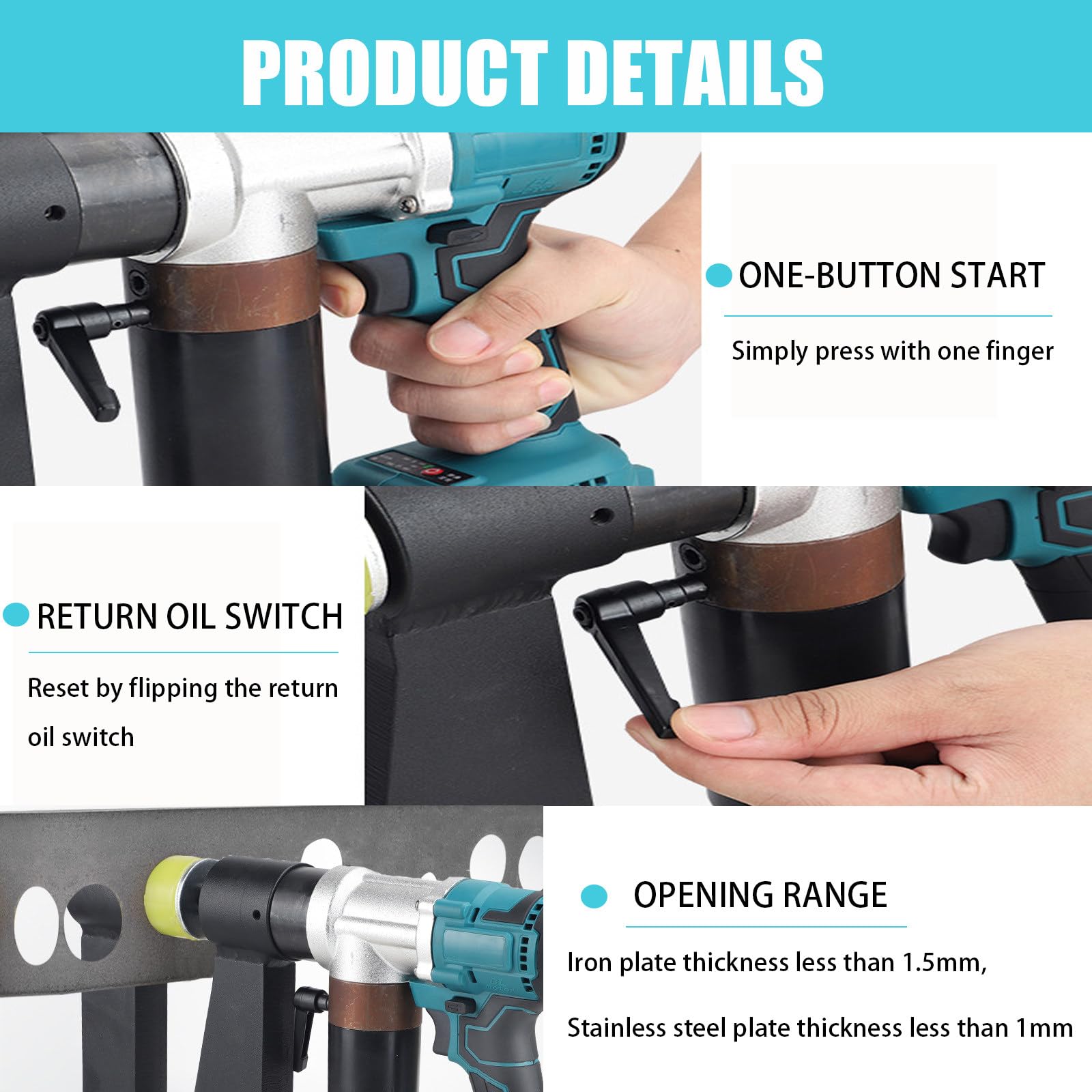 Sacabocados para Metal – 100 punzonados/Carga, Carga 1h, Motor sin escobillas, Retorno Auto – para bandejas de Cables, Cuadros eléctricos Laryngealdepth150mm
