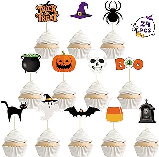 24 PCS Halloween Cupcake Toppers, 12 Designs Halloween Cake Decorations,...
