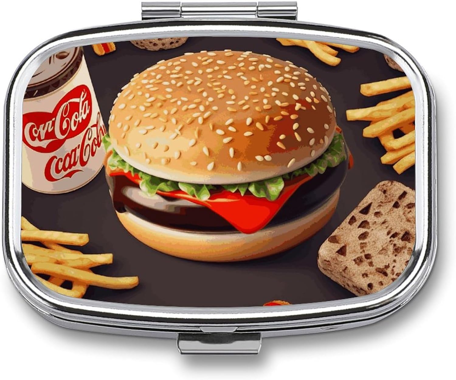 Hamburger Doughnut Coke Pill Box 2 Compartment Square Pill