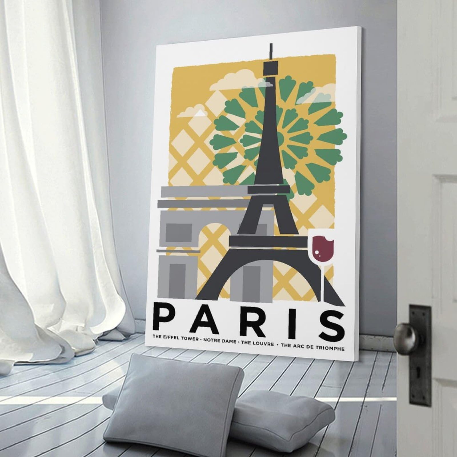 Junmoney Paris Travel Canvas Wall Decor, 24x36inch(60x90cm), for Gallery Wall Decor And Room Displays, Wall Decor Suited to Curated Displays