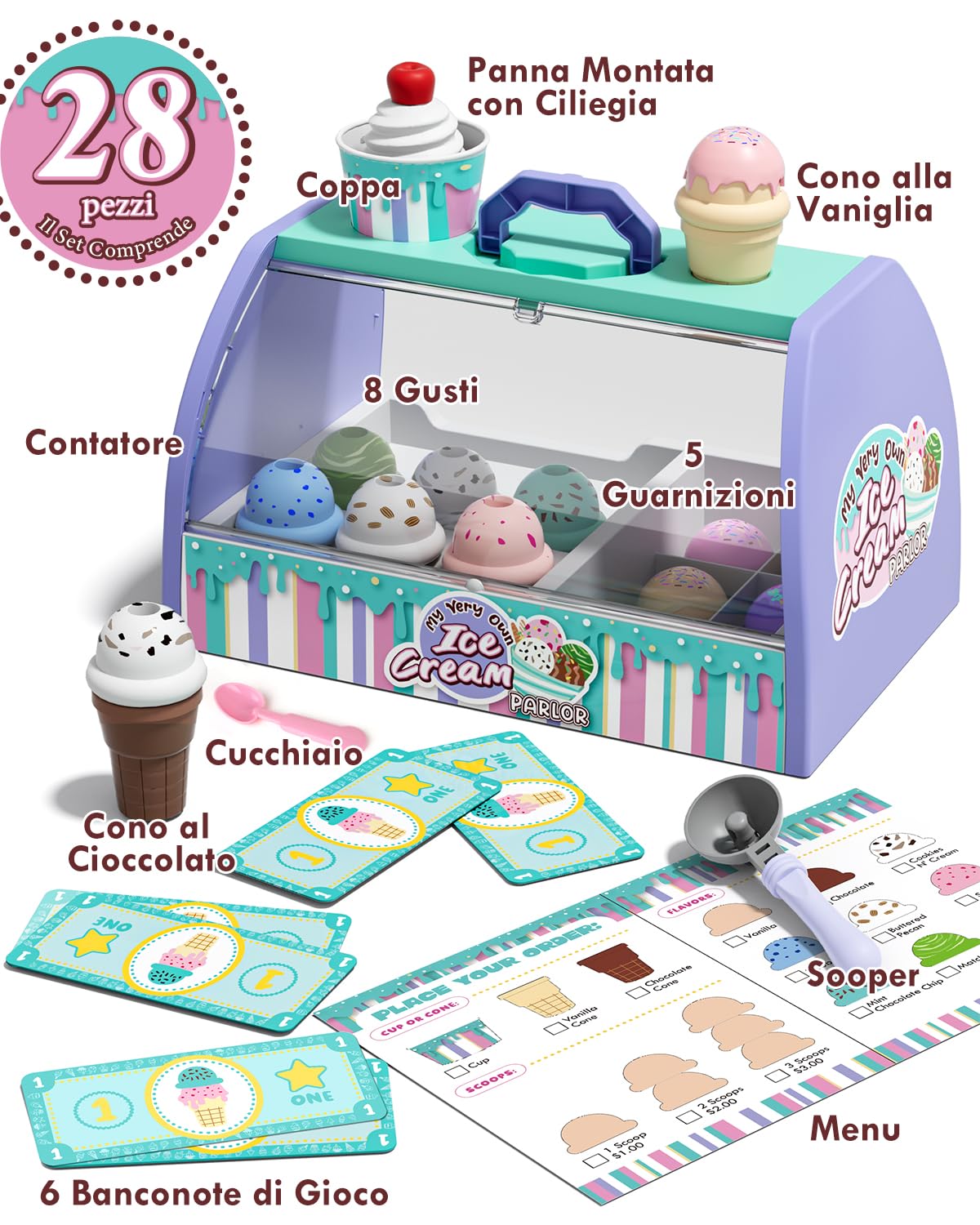 Lehoo Castle Gelateria Giocattolo Bambini, Cucina Giocattolo per Bambini, Giochi di Ruolo Regalo per Bambina 3 Anni(Viola)