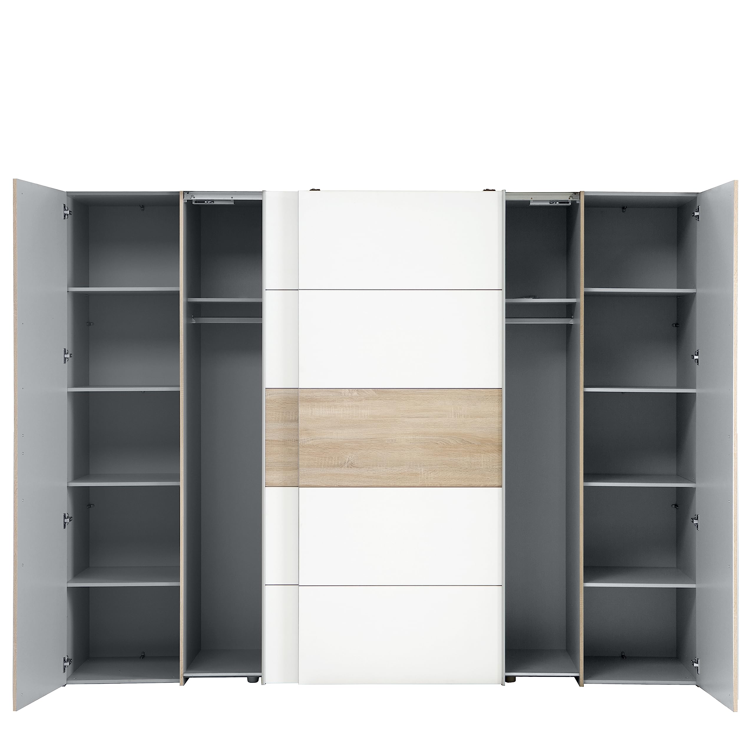Deine Tante Emma Forte Narago 270 Armoire à Portes coulissantes avec Portes pivotantes Blanc combiné avec décor en Bois chêne Sonoma 270,3 cm de Large x 210,5 cm de Haut x 61,2 cm de Profondeur