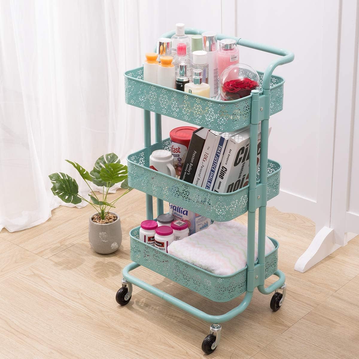DOEWORKS 3Tier Mesh Metal Utility Cart, Rolling Organizer