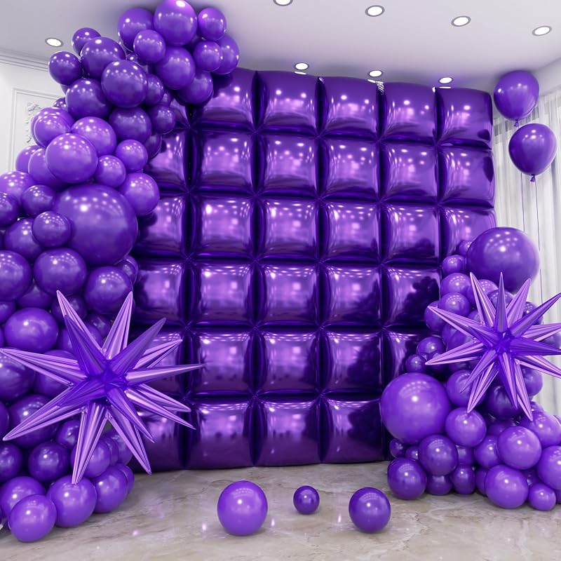 36pcs Purple Square Foil Balloons Wall Backdrop with 79pcs Balloon Garland Arch Kit, Double Sided Balloon for Birthday Baby Shower Bridal Shower Anniversary Prom Graduation Party Decorations