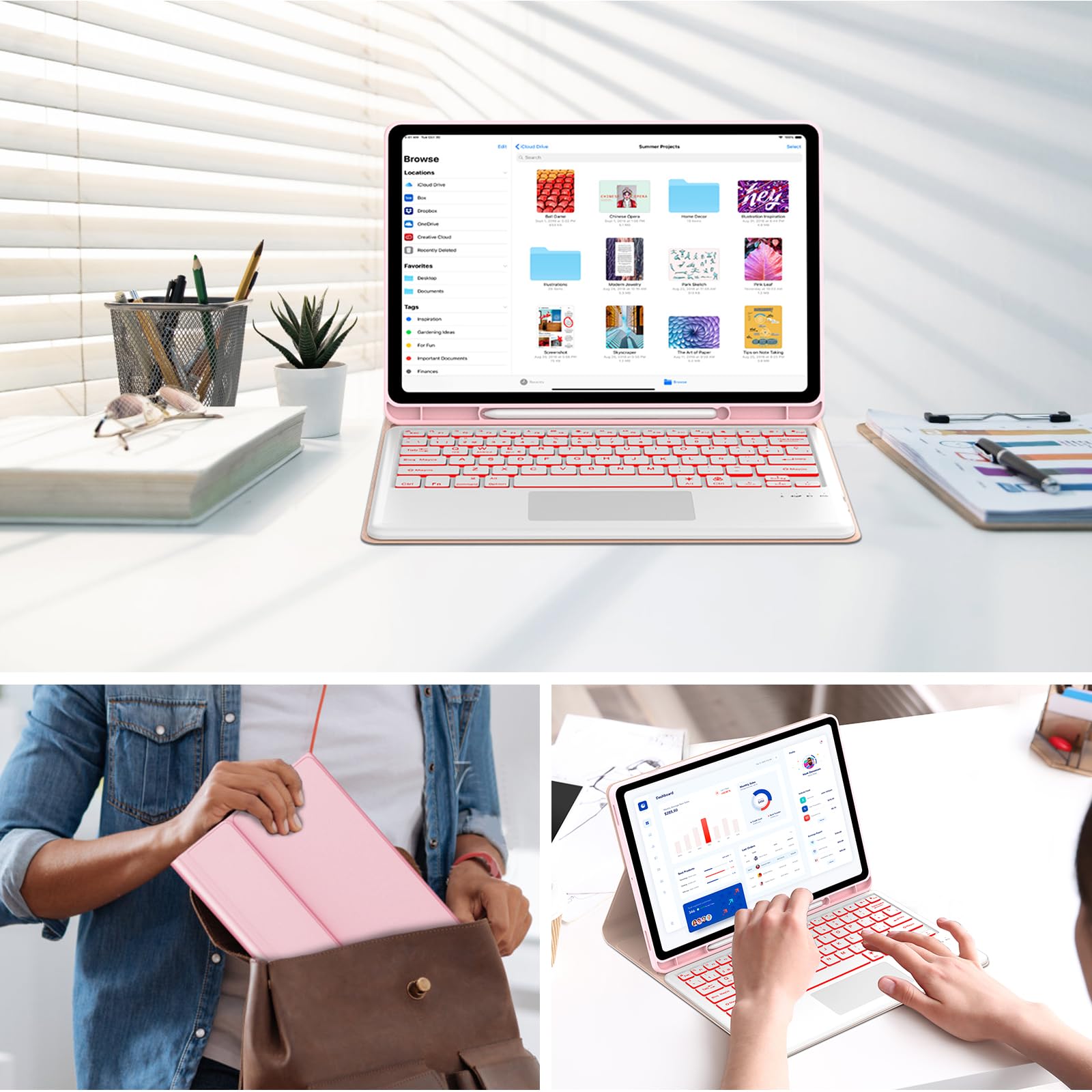 Funda Samsung Galaxy Tab S10 Fe Plus 13.1 Pulgadas con Teclado, Teclado Touchpad Retroiluminación en 7 Colores Español Ñ Inalambrico Desmontable con Trackpad para Samsung Tab S10 Fe Plus, Rosa