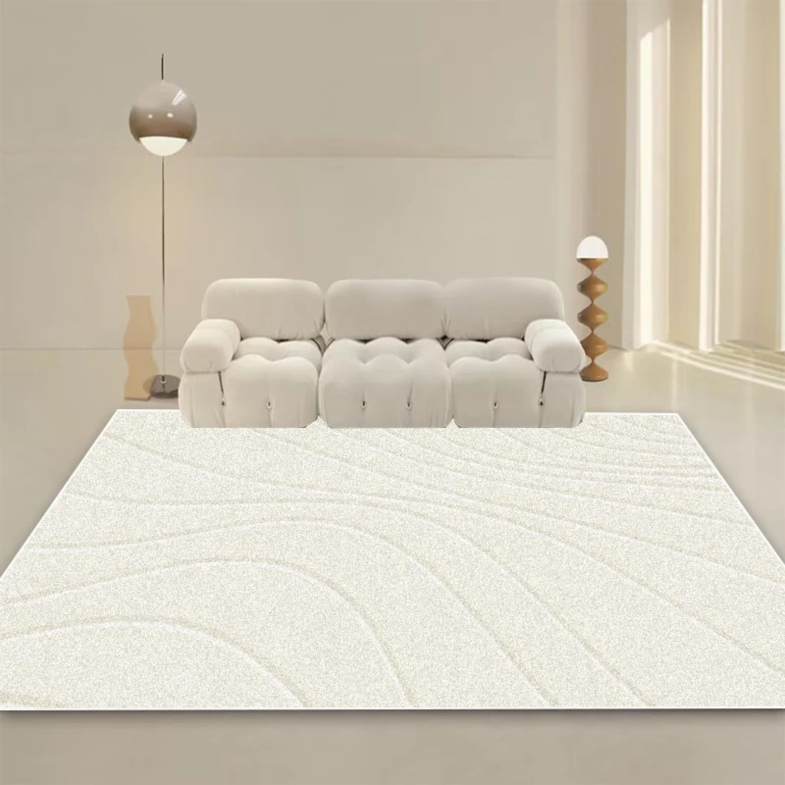 Tapis salon style crème moderne grande surface canapé chambre lit lavable