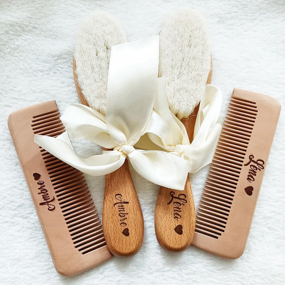 Brosse À Cheveux Bébé Personnalisée En Laine Pour Nouveau-né, Peigne En Bois Portable, Brosse De Bain Pour Bébé