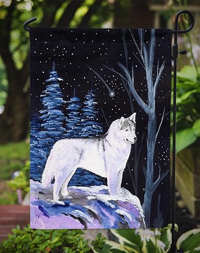 Miniatura 3 de Caroline's Treasures SS8400GF Bandera de jardín de Husky Siberiano con Noche Estrellada Bandera Decorativa para Patio Exterior Jardín, Jardín,
