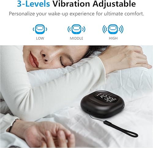 Miniatura 3 de Mesqool Reloj despertador vibratorio para durmientes pesados, agitador de cama recargable con pilas debajo de la almohada, alarma dual de día de