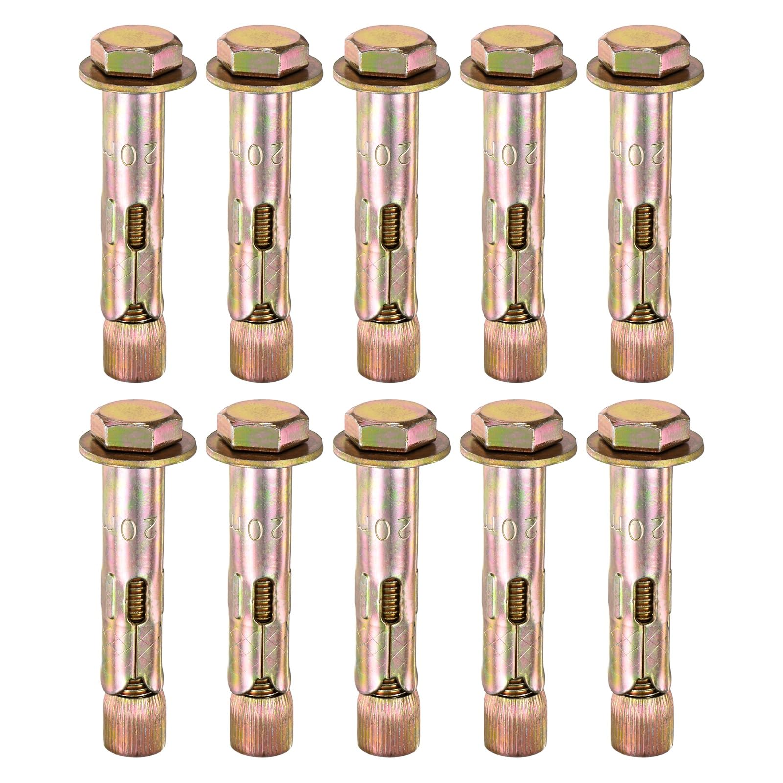 M METERXITY 10-Pack Hex Expansion Bolt, M16x100mm Colored Galvanized Iron-Carbon Steel External Hex Expansion Bolts, Anti-Corrosion Metal Bolt for Concrete/Dry Brick/Block Walls