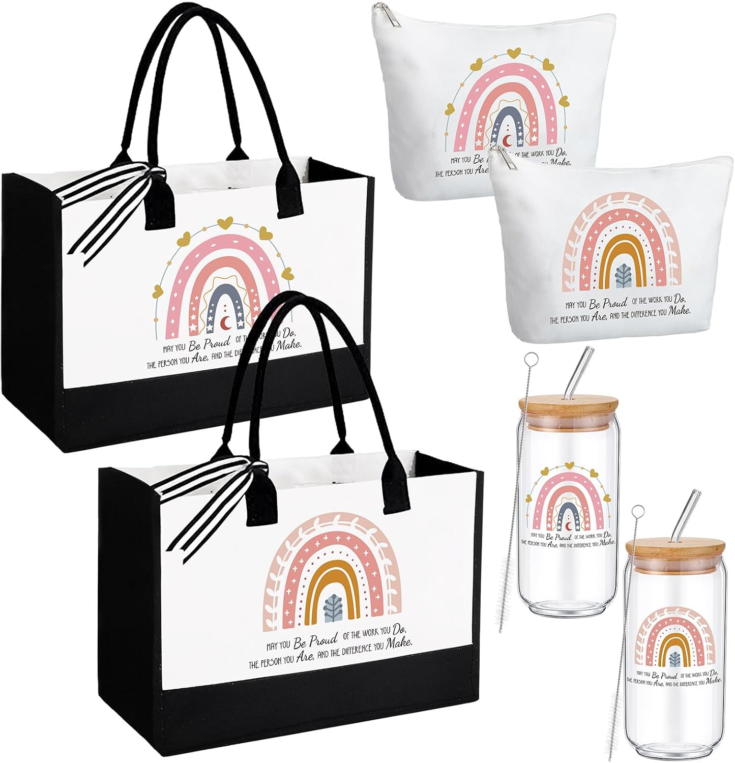 Hushee 6 Pcs Teacher Appreciation Gift for Women 2 Set 2026 Teachers Week Gift Teacher Tote Bag, Tumbler, and Makeup Bag