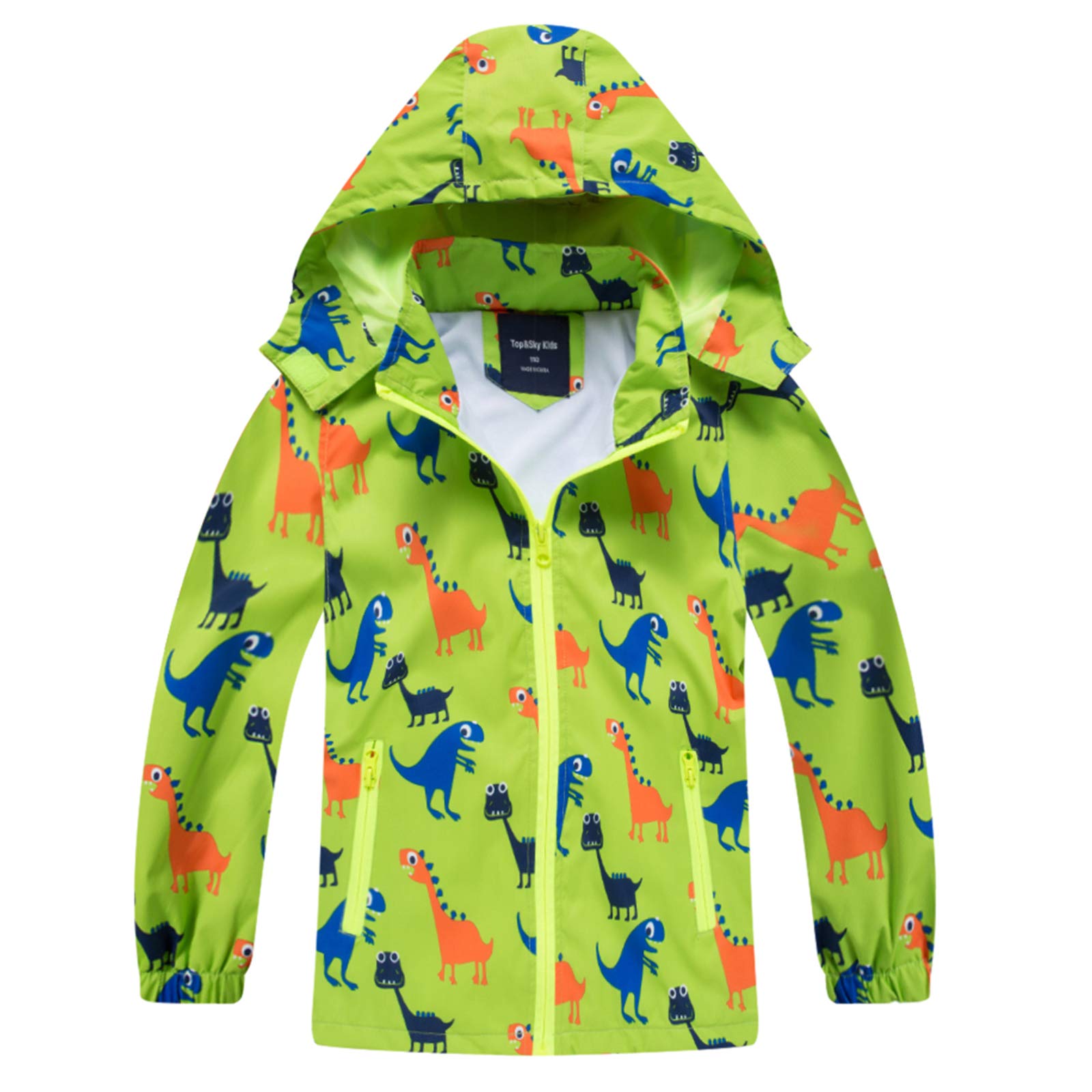 HZXVic Waterproof Hooded Jacket for Boys Girls,Kids Rain Jacket Outdoor Windbreaker Dinosaur Raincoat (Green 4T)