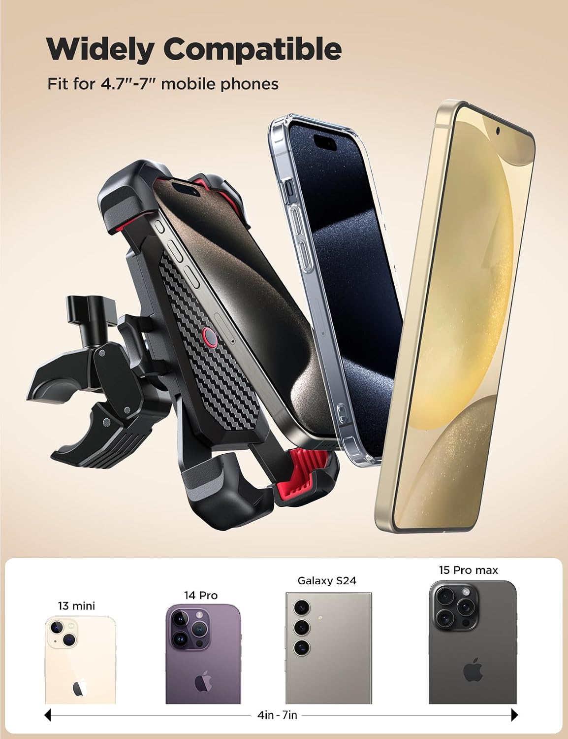JOYROOM Motorcycle Phone Mount, [1s Auto Lock][Anti-Shake] Bike Phone Holder for Bicycle, [1s Quick Install] Handlebar Phone Mount, Compatible with iPhone, Samsung, All Cell Phones