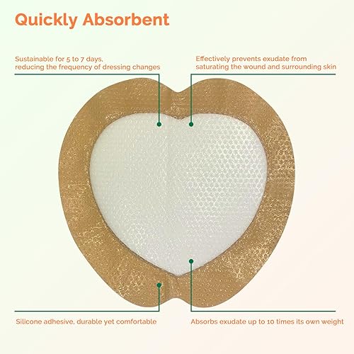 Miniatura 4 de Apósito de Espuma Sacro con Borde - Adhesivo de Silicona 7"x7" Impermeable Apósito Sacro para Heridas - Almohadillas de Alta Absorción Transpirables