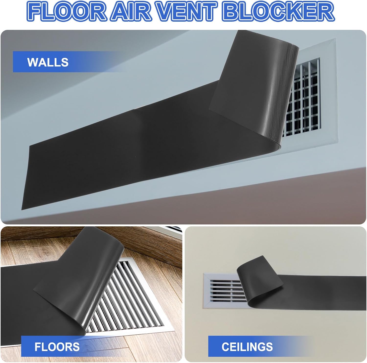 PATIKIL Rectangle Magnetic Vent Covers 16x5.5 Inch, Floor Air Vent Blocker Covers Register Sound Proof Cover for Home Floor Wall Ceiling, Black
