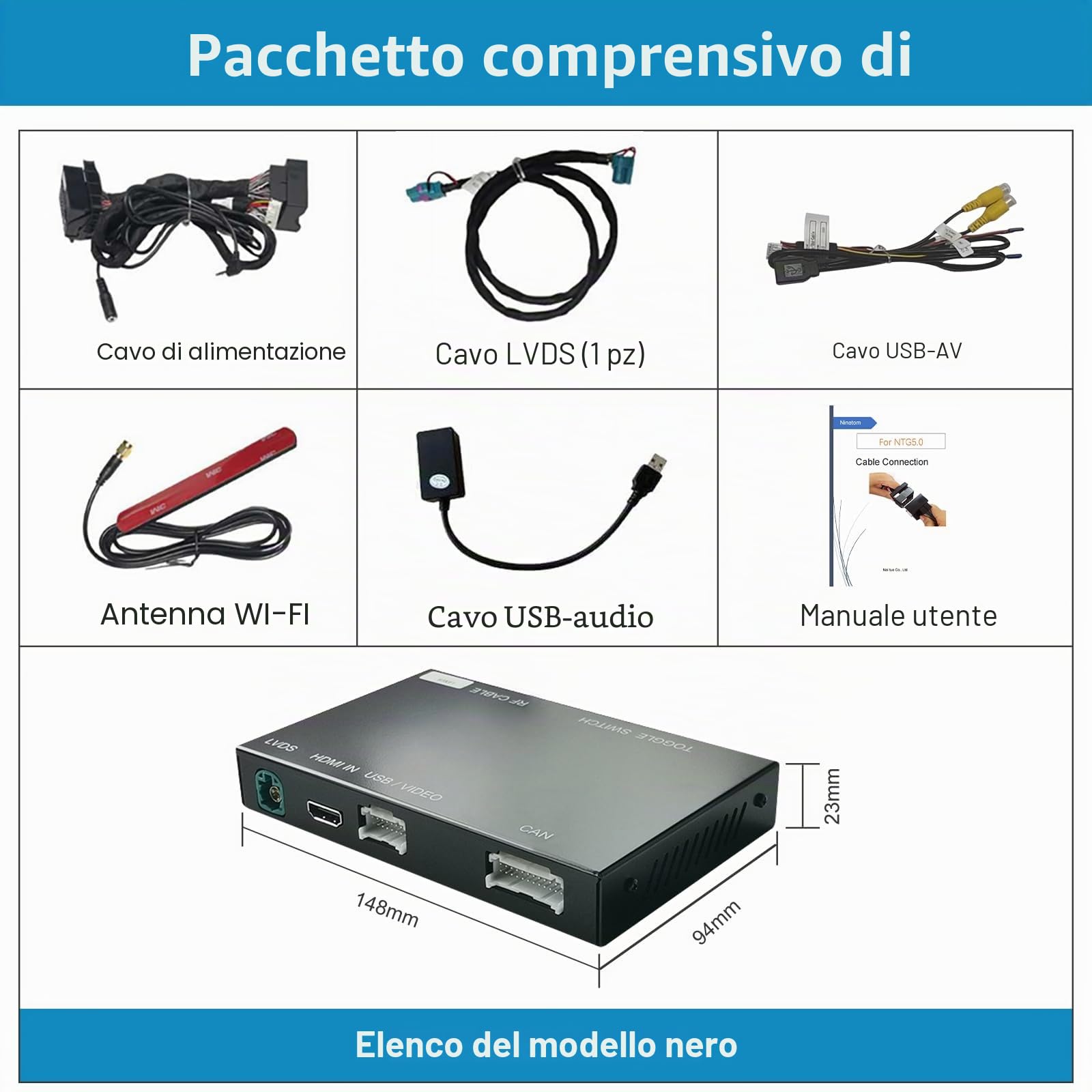 Wireless CarPlay e kit di retrofit Android Auto decoder per Mercedes Benz A/B/C/GLK/GLA/GLC/GLS/ML/GL/SLK/E/G/V classe 2015-2018 con NTG5.0, supporto navigazione, Mirrorlink, Telecamera