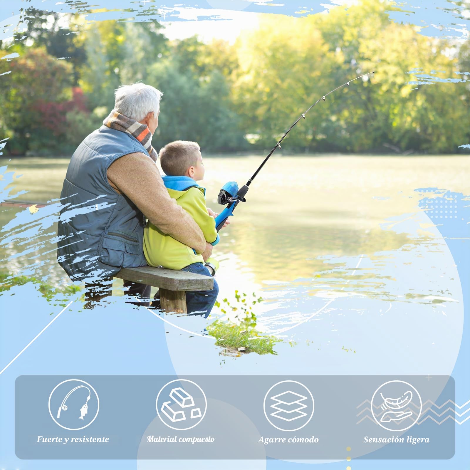 dellyy Cañas de Pescar, Juego de Pesca para Niños, Carretes de Pesca + Caña de Pescar Telescópica, Señuelos de Pesca y Accesorios, Caña de Pescar para Viaje, con Bolsa para Equipo de Pesca