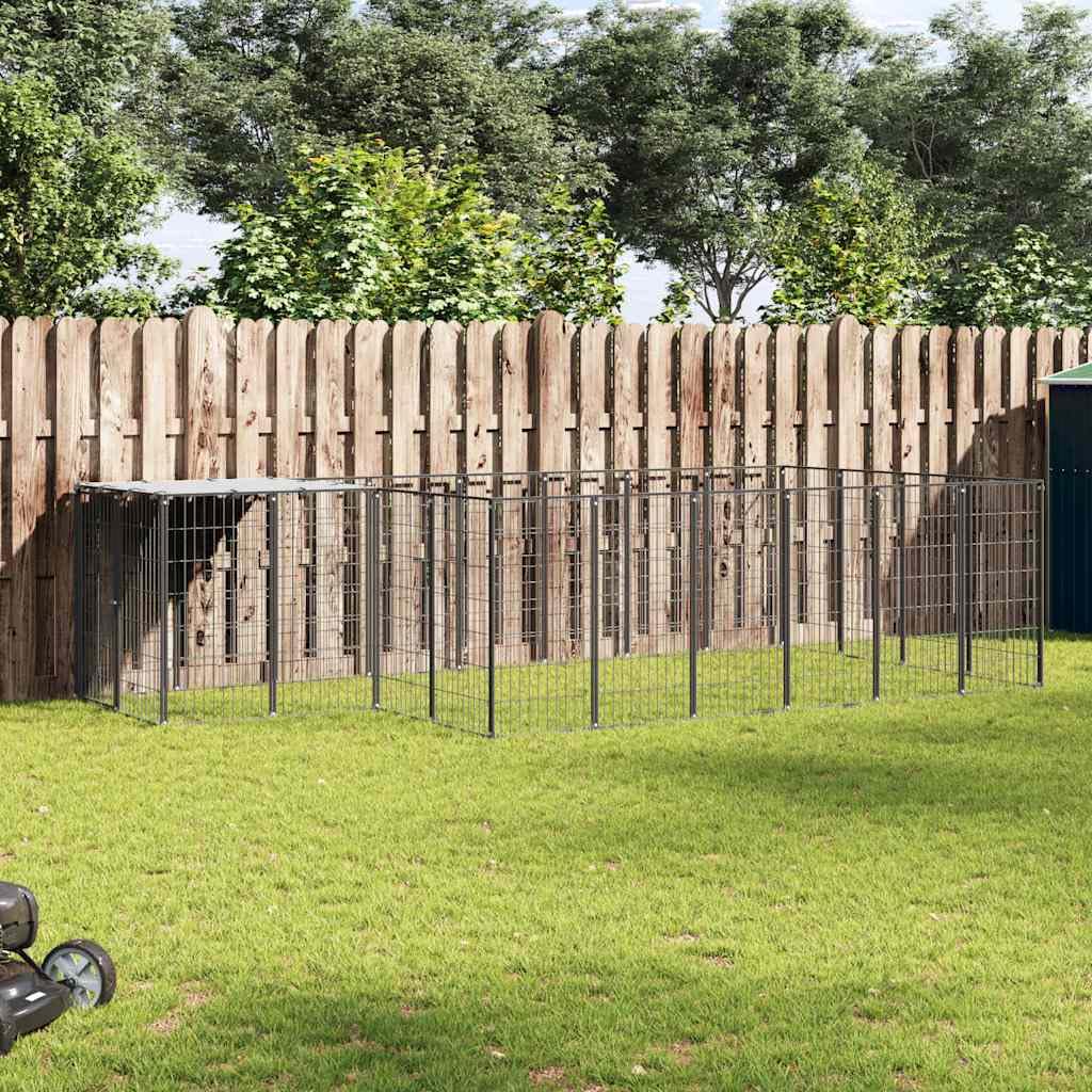Perrera de acero con recubrimiento en polvo con caño de 8,47 m², techo de agua, puerta con cerradura, recinto modular para cachorros y perros, protección segura en el jardín y uso al aire libre