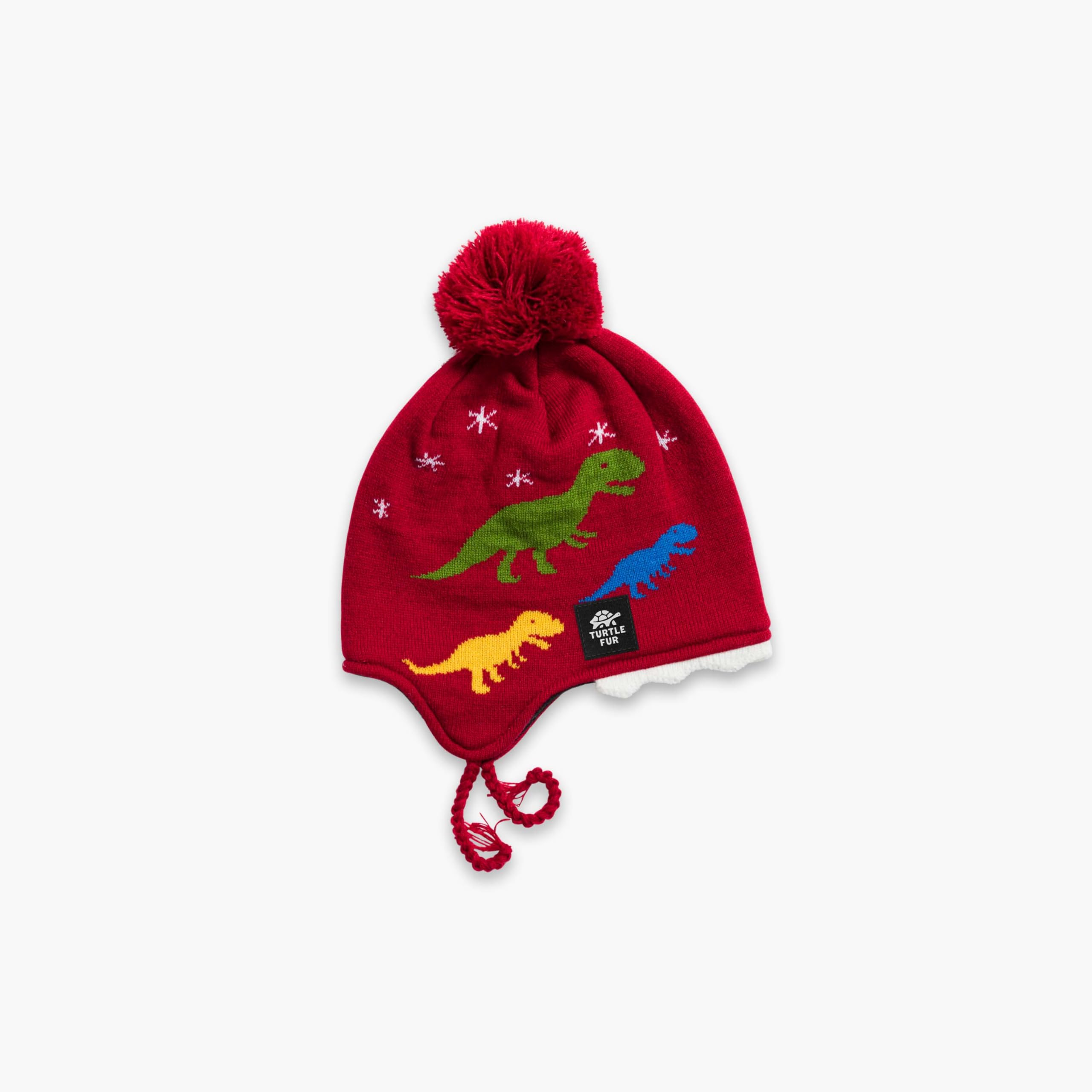 Turtle Fur Toddler Boys Chomp Chomp Fleece Lined Dinosaur Earflap Beanie, Red