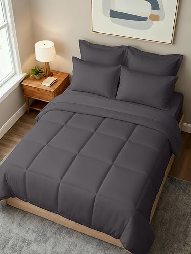 Miniatura 7 de Juego de edredón completo - Juego de cama en una bolsa de 7 piezas tamaño Queen - Edredón alternativo al plumón, sábana encimera, sábana bajera, 02