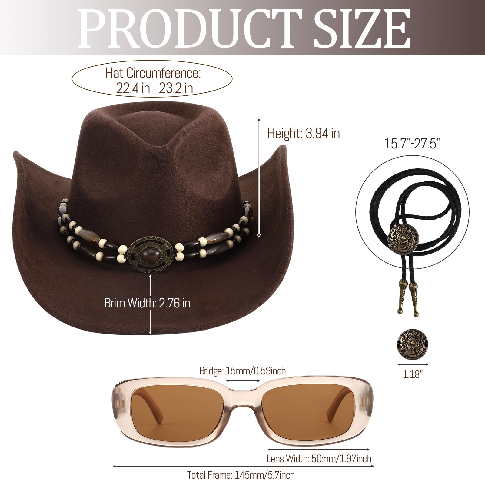ViEinkaufen Cappello da cowboy per donne e uomini, cappello occidentale in pelle scamosciata, Fedora, cowboy e cowgirl, cappello Panama per feste, viaggi, spiaggia all'aperto
