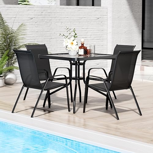 Miniatura 9 de TLSUNNY Juego de comedor de patio de 5 piezas, muebles de exterior para todo tipo de clima con mesa de 30 x 30 pulgadas y 4 sillas apilables de