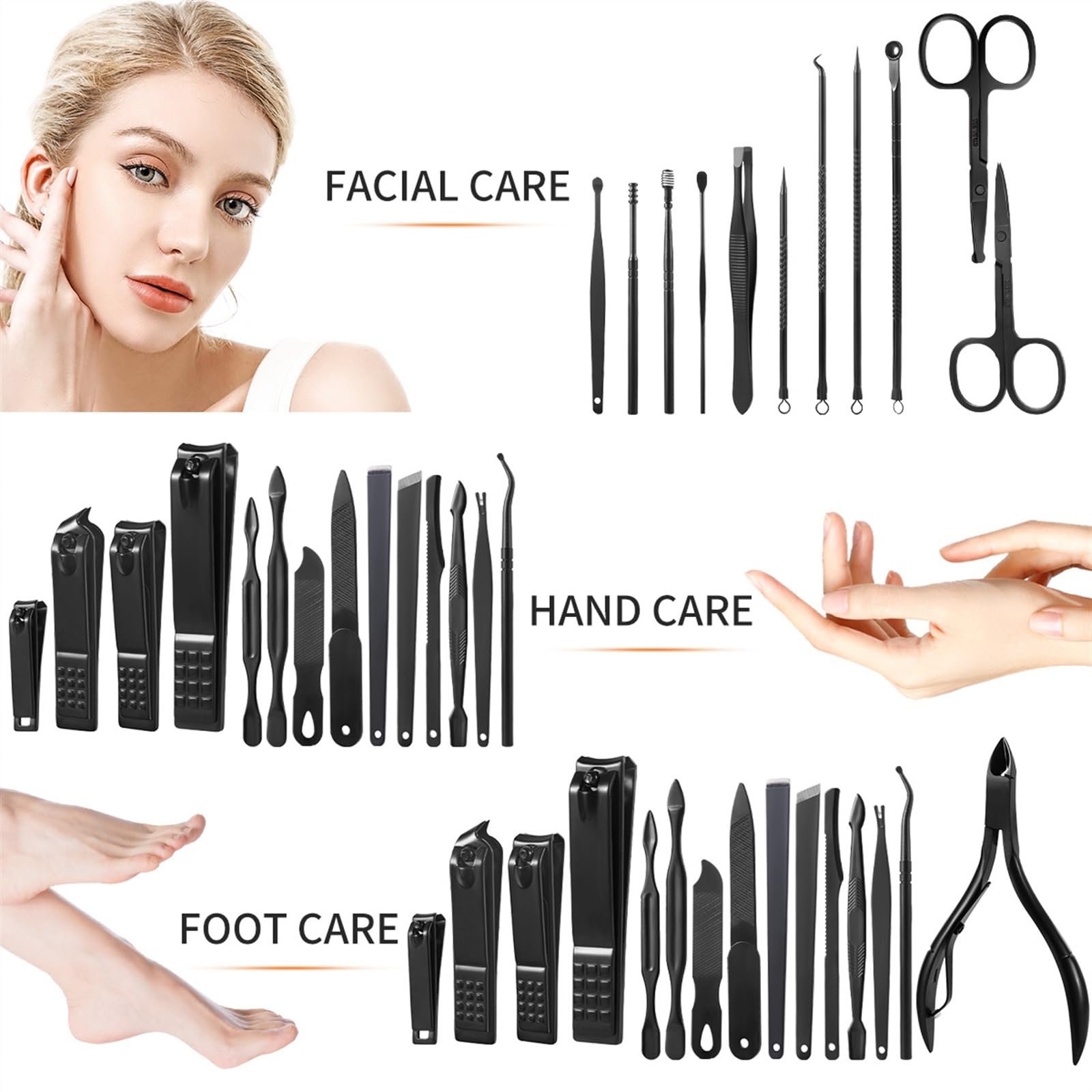 Zestaw do manicure, profesjonalny zestaw obcinaczy do paznokci, 26-częściowy zestaw do manicure ze stali nierdzewnej, narzędzia do pielęgnacji paznokci z luksusowym etui podróżnym, narzędzia do