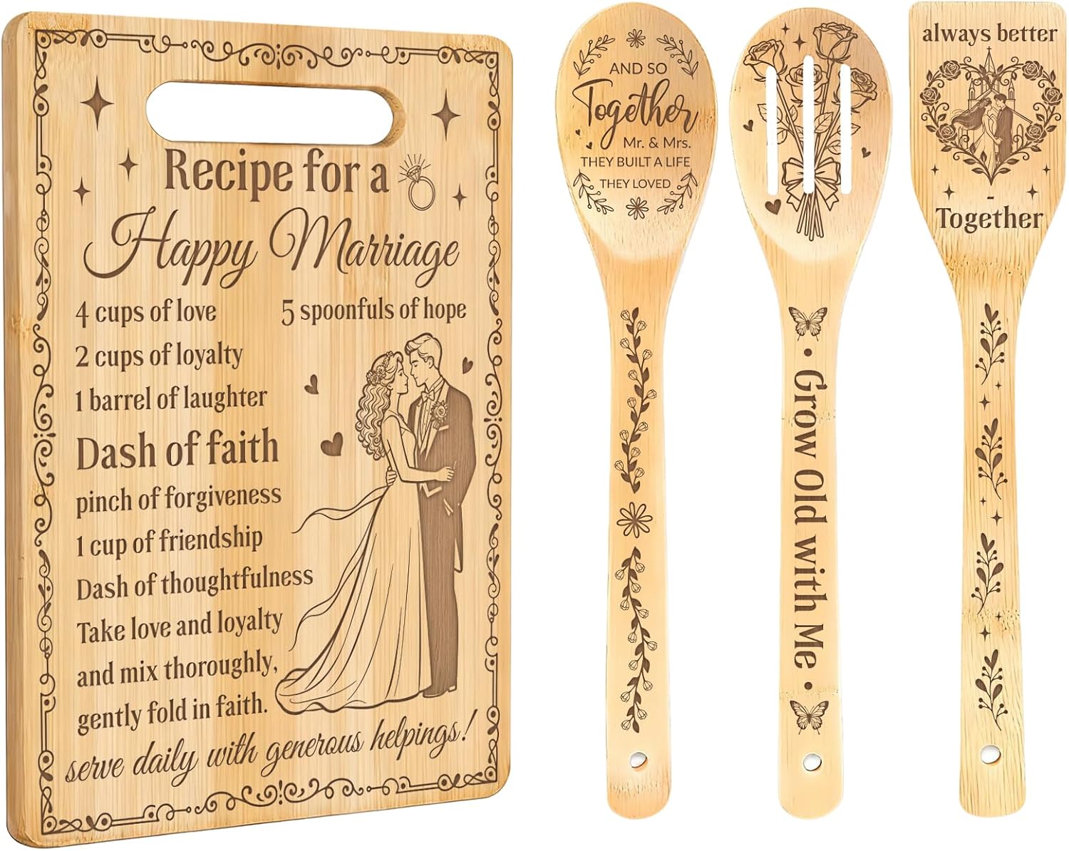 CUTHOLLOW Friendship Gifts, "Friends Silhouettes" Personalized Cutting Board with Utensils, Bamboo Cutting Board for Decor, Friendship Day Birthday Graduation Ideal Gifts for Best Friends