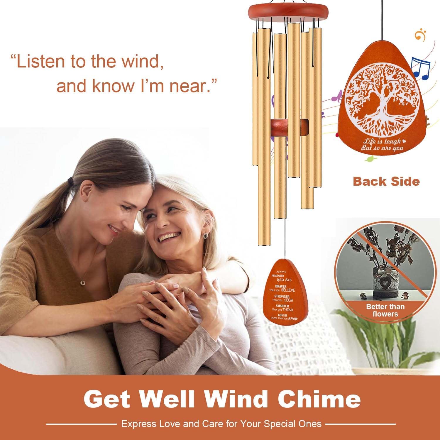 Get Well Soon Gifts for Women- Large 37” Wind Chimes Inspirational Gifts, Feel Better After Surgery Gift for Sick Women, Thinking of You Gift for Mom Her Friend Sister Coworker (A)