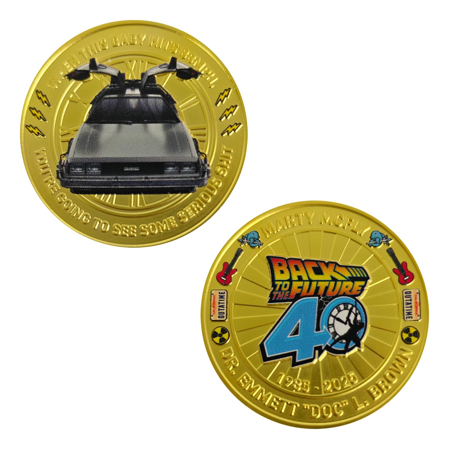 FaNaTtik Moneda de presentación del 40 aniversario de Back to the Future, coleccionable con licencia oficial, numerada individualmente, limitada a 1.985 en todo el mundo, 38 mm de diámetro con caja