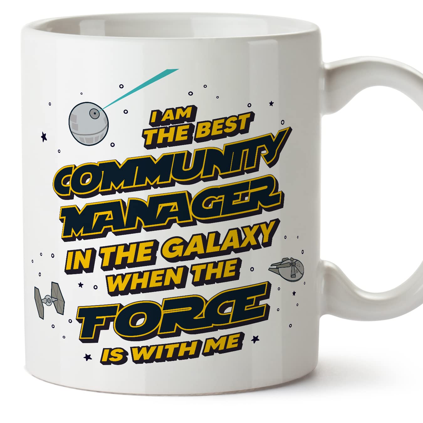 MUGFFINS Community Manager Mug - in English - Best in The Galaxy The Force is with Me - Funny Gift for Colleagues - Ceramic 11oz Mug