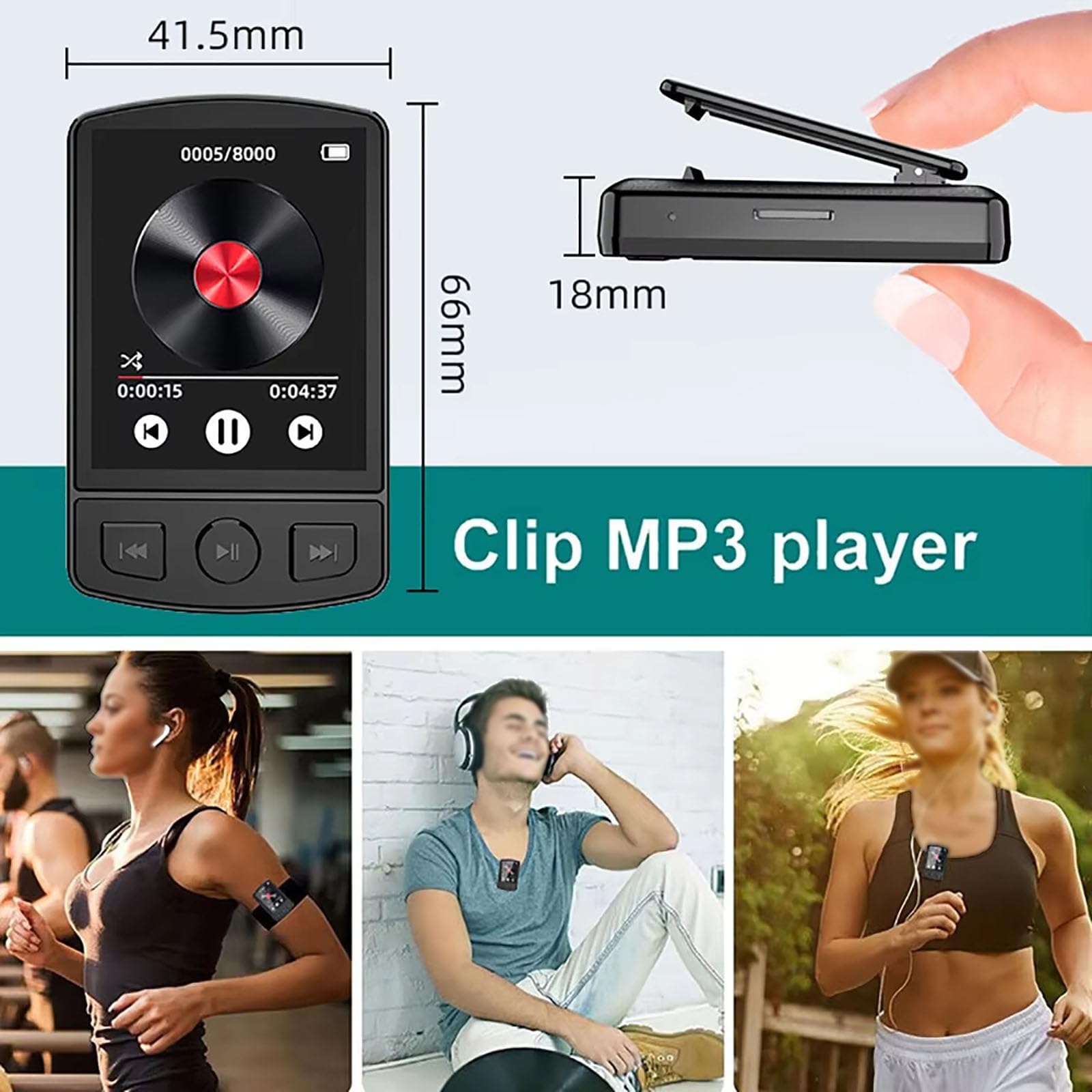 Reproductor MP3 de 32 GB con conexión inalámbrica, sonido Hi-Fi sin pérdidas, pantalla de 1,8" | Entretenimiento todo en uno (radio FM, grabación y eBook) | Batería de larga duración, clip deportivo