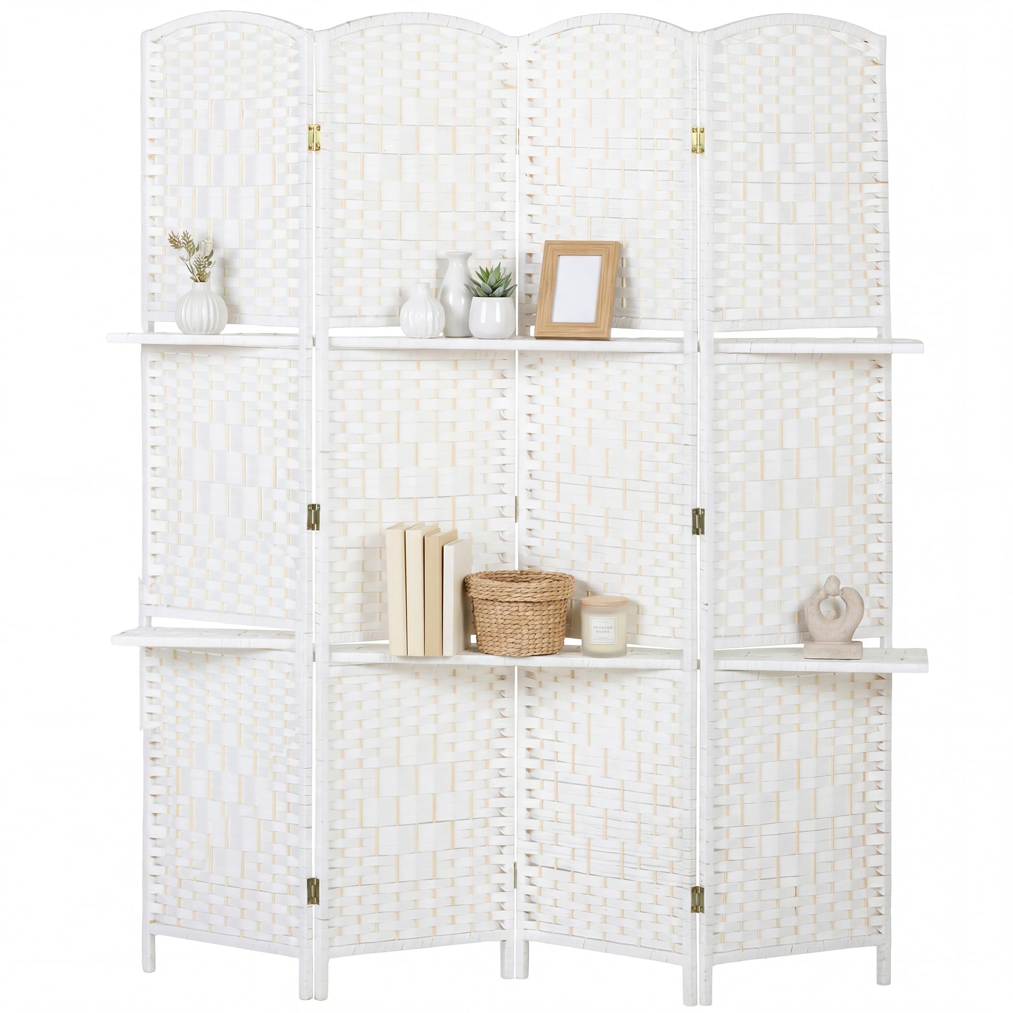 HOMCOM 4 Panel Folding Room Divider Screen 160 x 170cm White | Freestanding Privacy Screen, for Living Room, Bedroom and Office