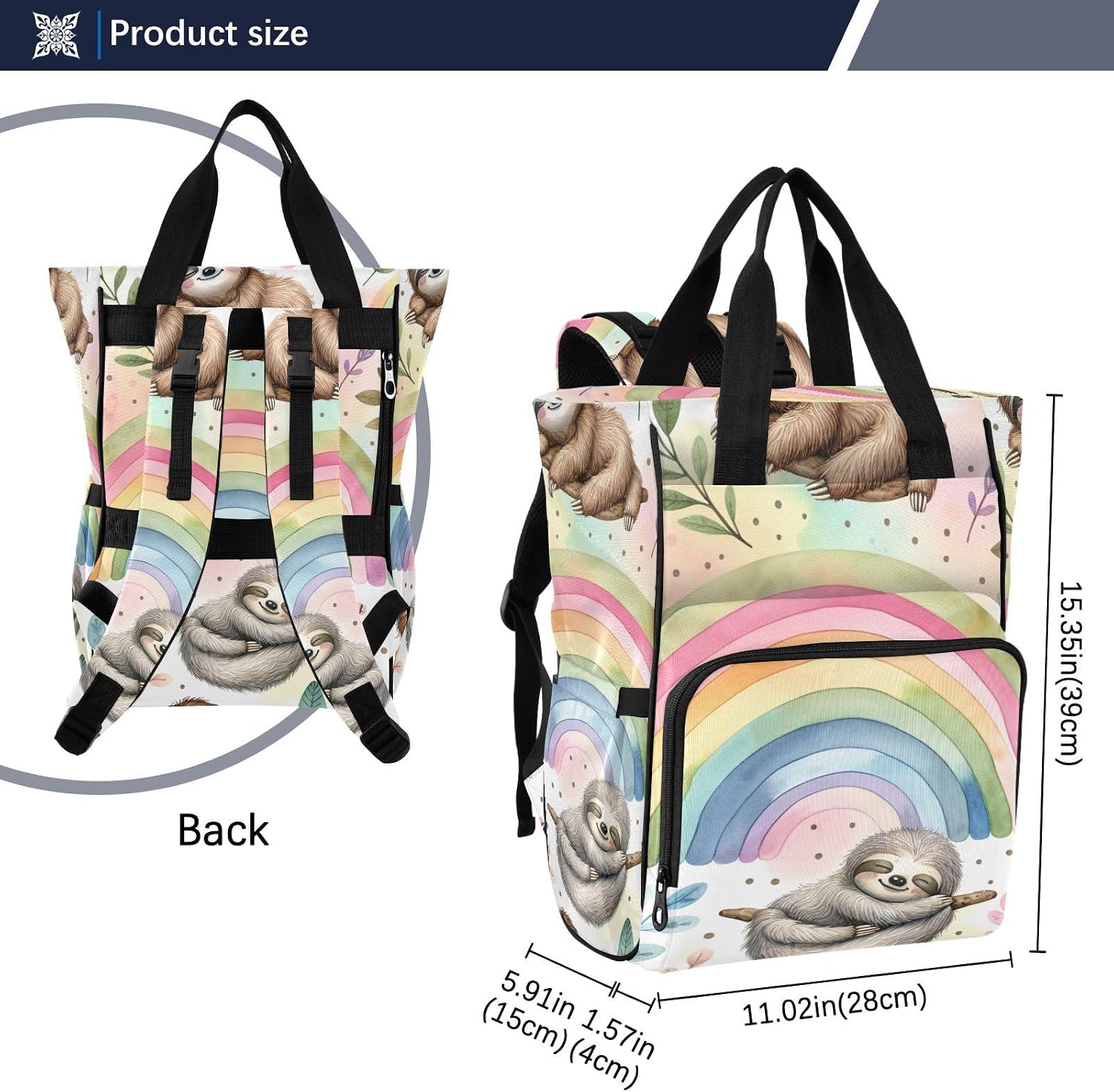 Diaper Bag Backpack, Cute Sloths Baby Diaper Bag - Waterproof Multifunction Travel Diaper Bag with Pacifier Case, Stroller Straps & Insulated Pocket - Unisex