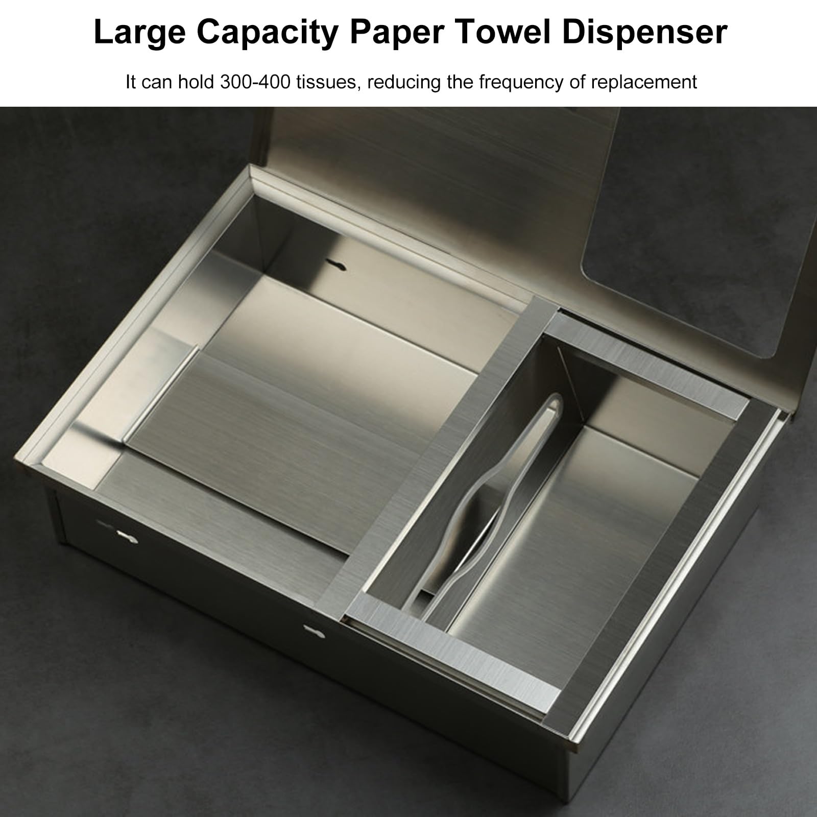 Dispensador Papel Secamanos Empotrable, Dispensador de Toallas de Papel de Acero Inoxidable 304 con Cerradura de Metal para Baños, 440 X 300 X 115 Mm