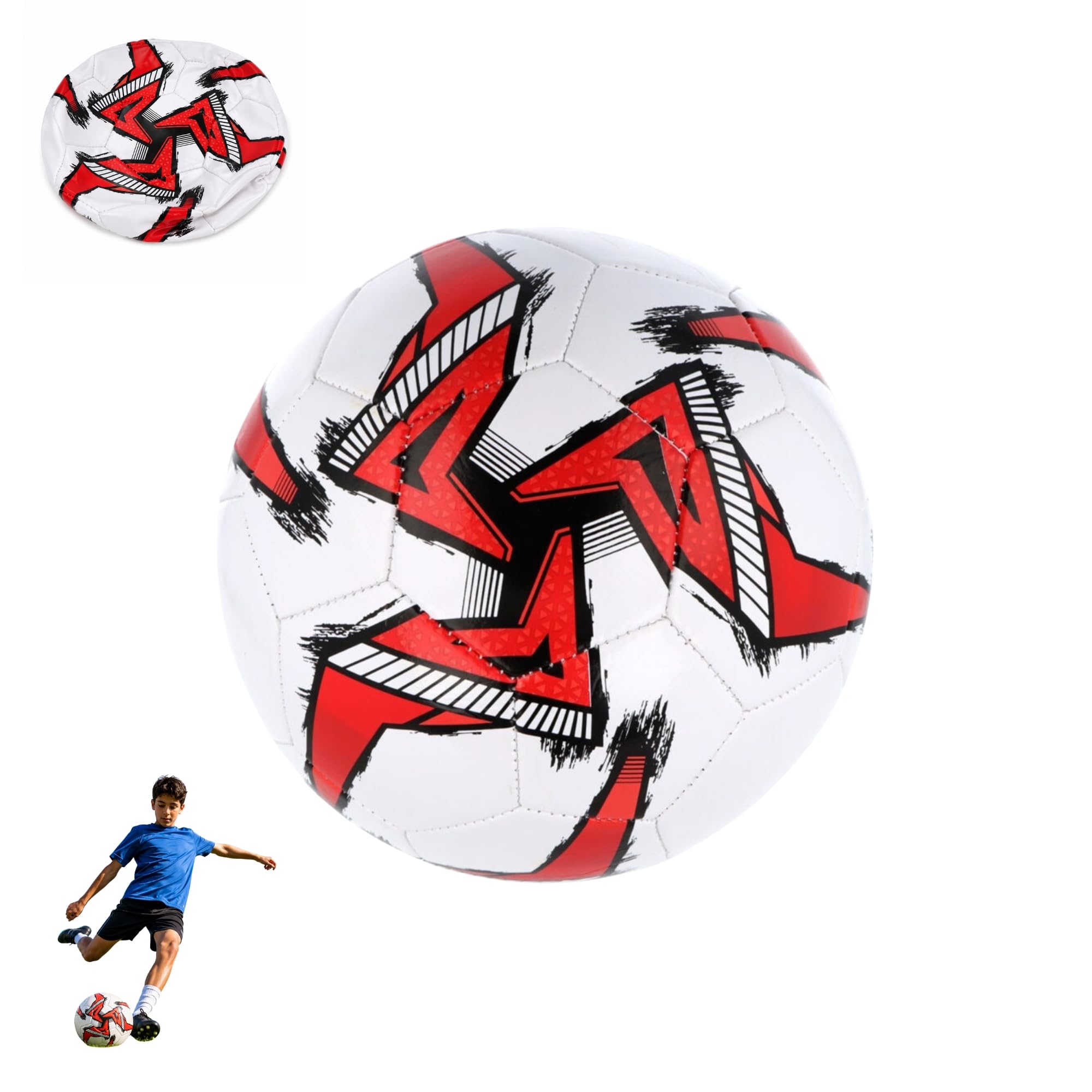 SRV Hub White & Red Size 5 Football, 32 Panel Match Soccer Ball, Shipped Deflated, Outdoor Practice Football for Teens & Adults, School PE, Garden & Park Games