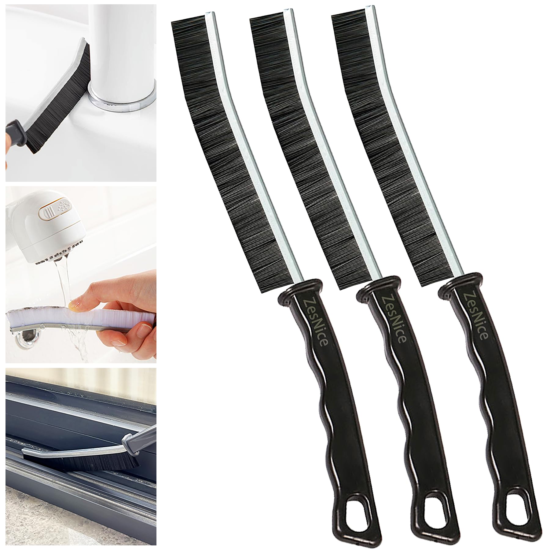 ZesNiceHard Bristle Crevice Cleaning Brush, Magic Gap Stiff Cleaning Brush, 2023 New 3pcs Multifunctional Long Thin Slim Small Detail Cleaning Brush Tool, Grout Household Cleaner Brush